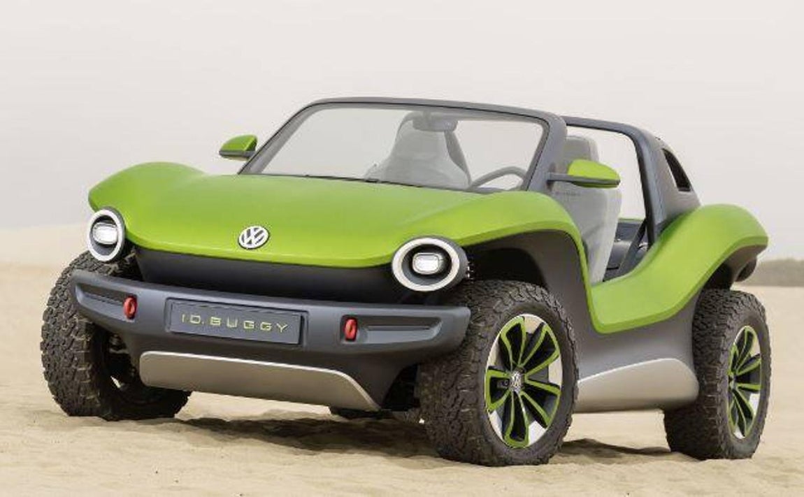 Volkswagen ID. Buggy. Con este vehículo, la marca alemana presenta una nueva faceta de la plataforma modular de propulsión eléctrica (MEB). El diseño purista del prototipo, totalmente eléctrico, responde a un interpretación moderna del popular buggy de las dunas estadounidense de los años sesenta y setenta. Por aquel entonces, el chasis del Beetle sirvió de base