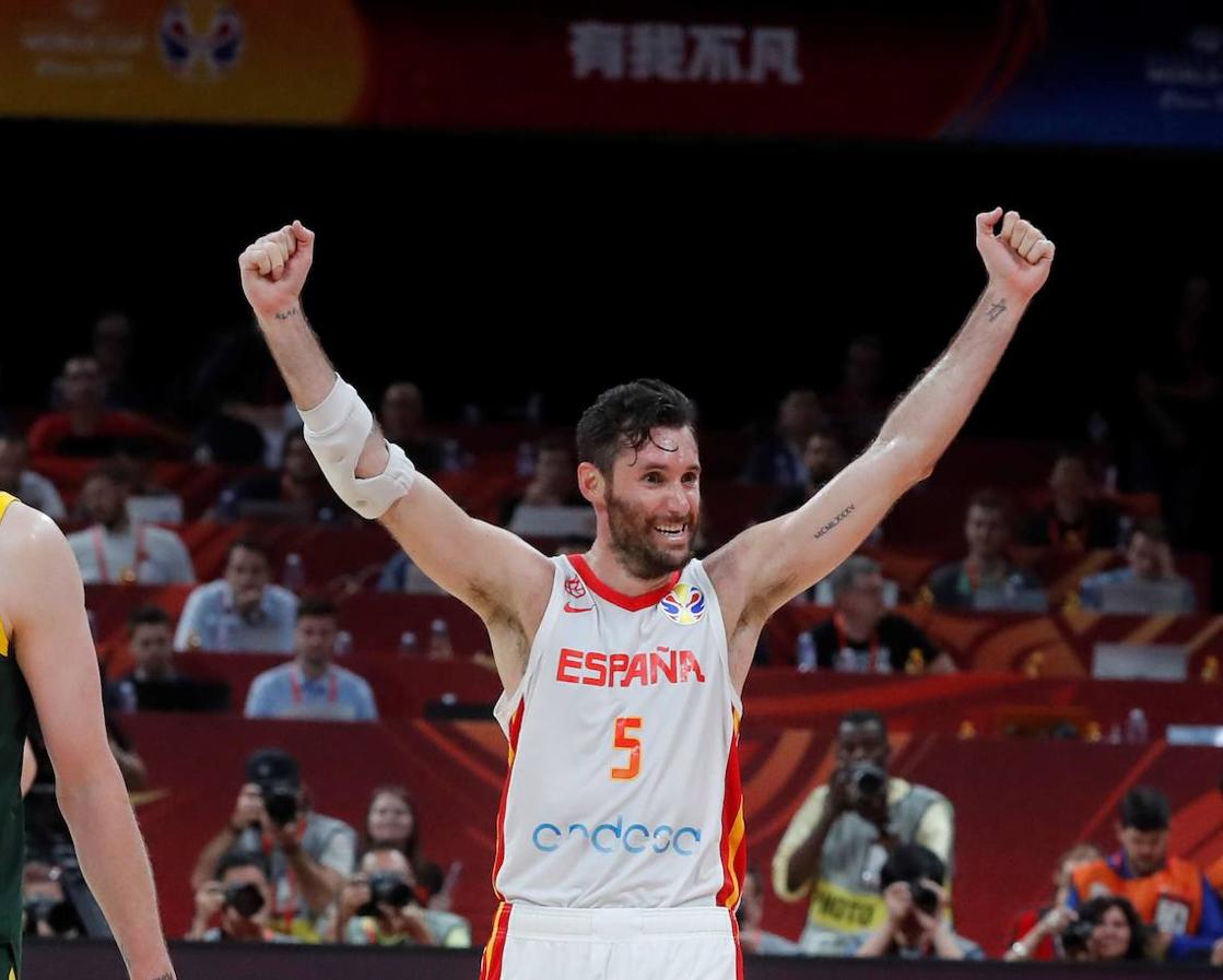 Rudy Fernández festeja la victoria sobre Australia. 