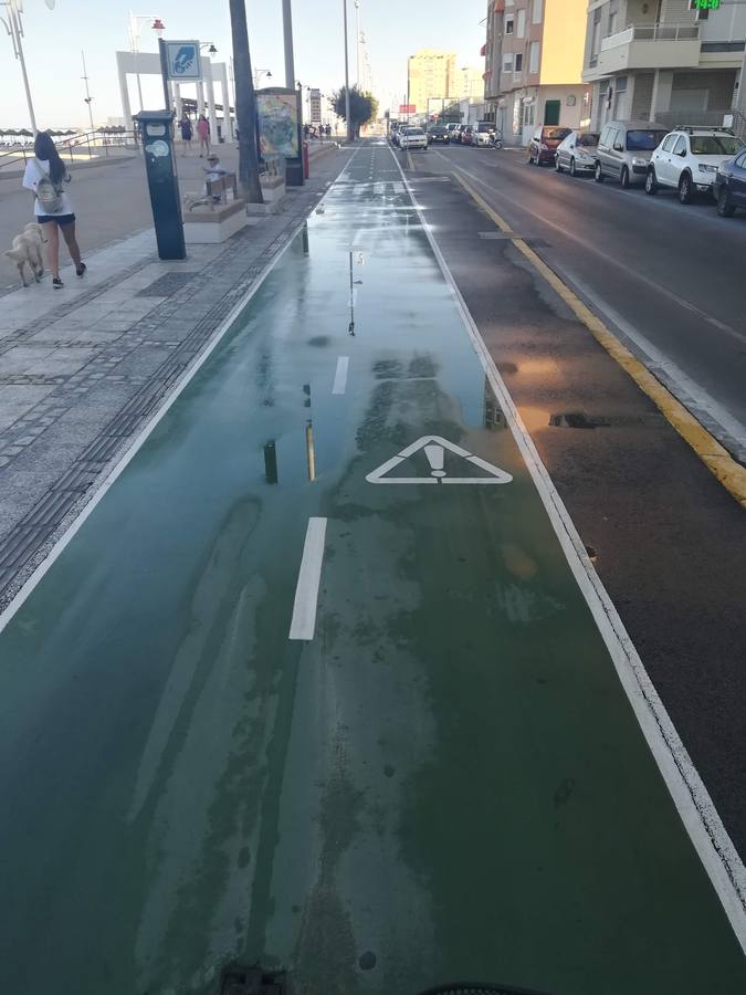 FOTOS: El carril bici de Cádiz, lleno de charcos