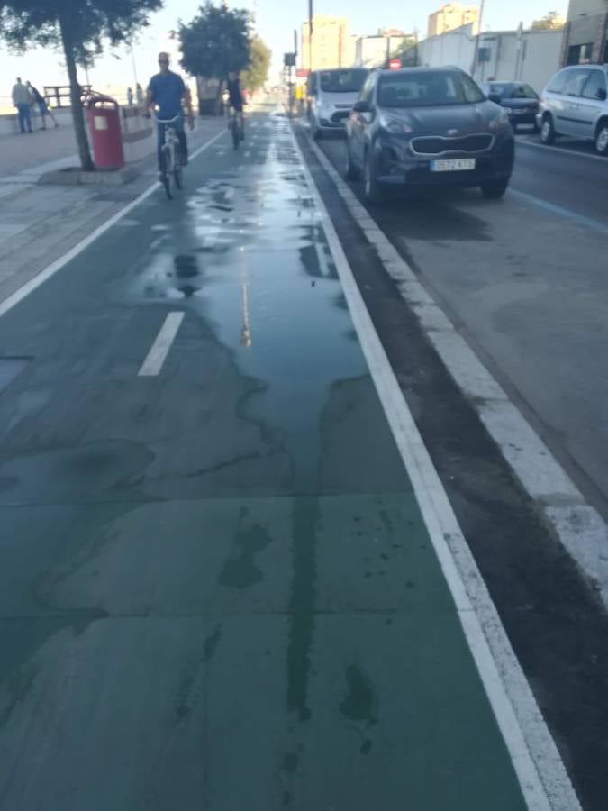 FOTOS: El carril bici de Cádiz, lleno de charcos