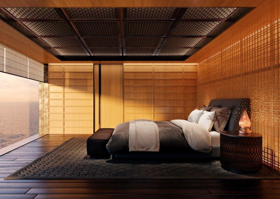 Aqua. Tanto el camarote principal como los demás están dispuestos bajo una línea minimalista, todos ellos cuentan con terraza con vistas al océano, tendrán alfombras de seda y muebles de madera hechos a medida del propiertario