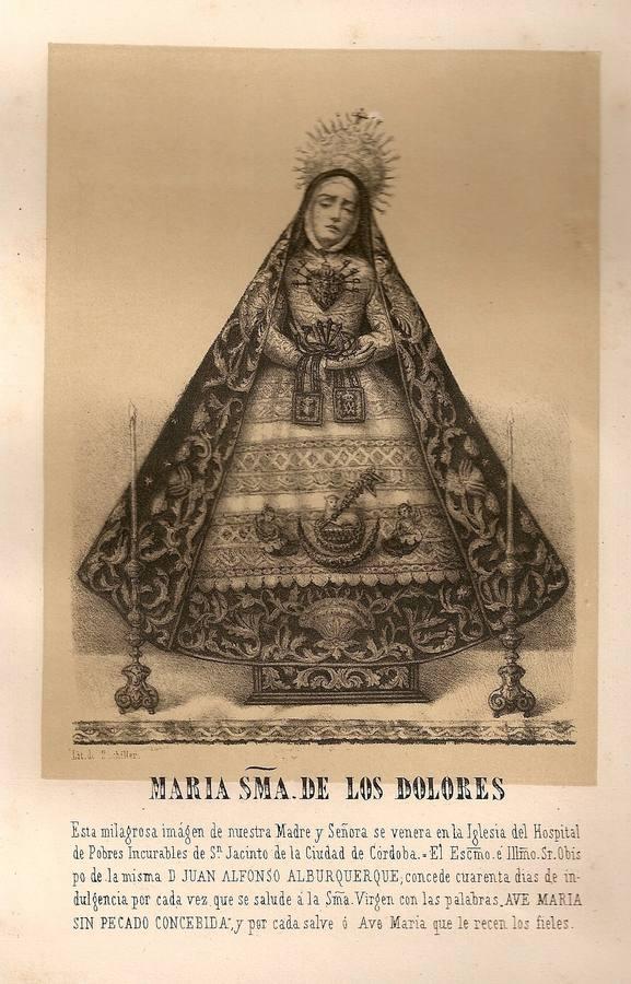 Litografía de Bachiller, de mediados del siglo XIX. La Virgen todavía aparece con la estética anterior a la creada por Ángel Redel