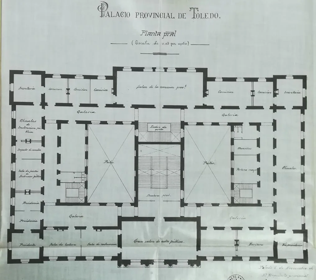 Planta principal de la Diputación de Toledo. Plano de Ezequiel Martín (1890). Archivo de la Diputación de Toledo. 
