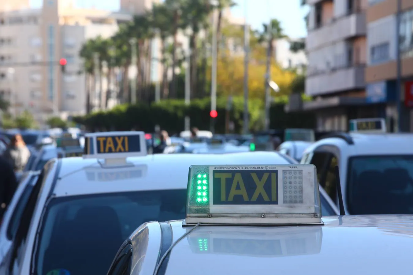 FOTOS: Concentración de taxistas en Cádiz por las VTC
