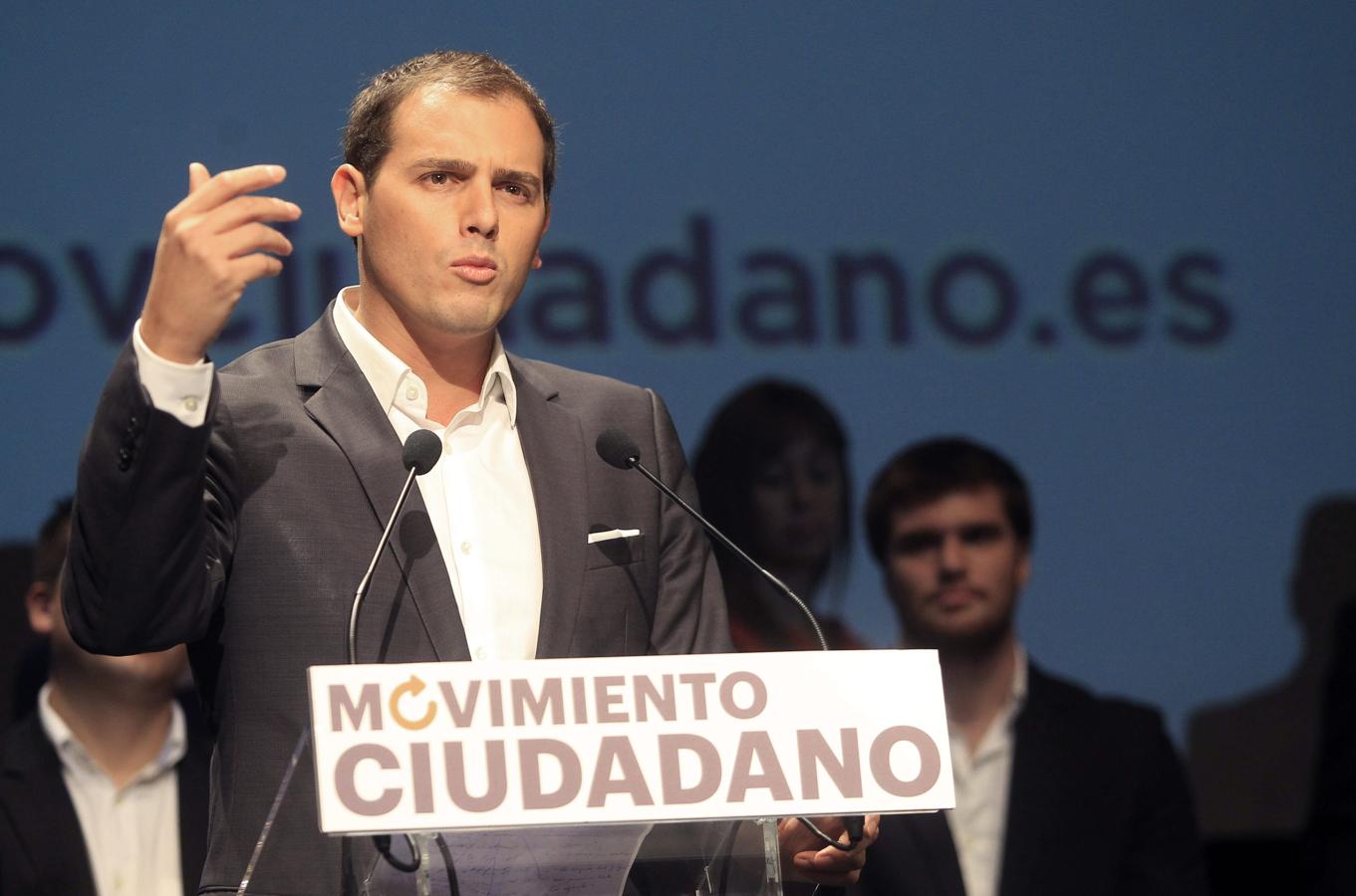 Albert Rivera, durante su intervención en el acto de presentación de Movimiento Ciudadano en Madrid (octubre de 2013), una iniciativa que lidera y que nace como plataforma pero no descarta convertirse en partido político.. 