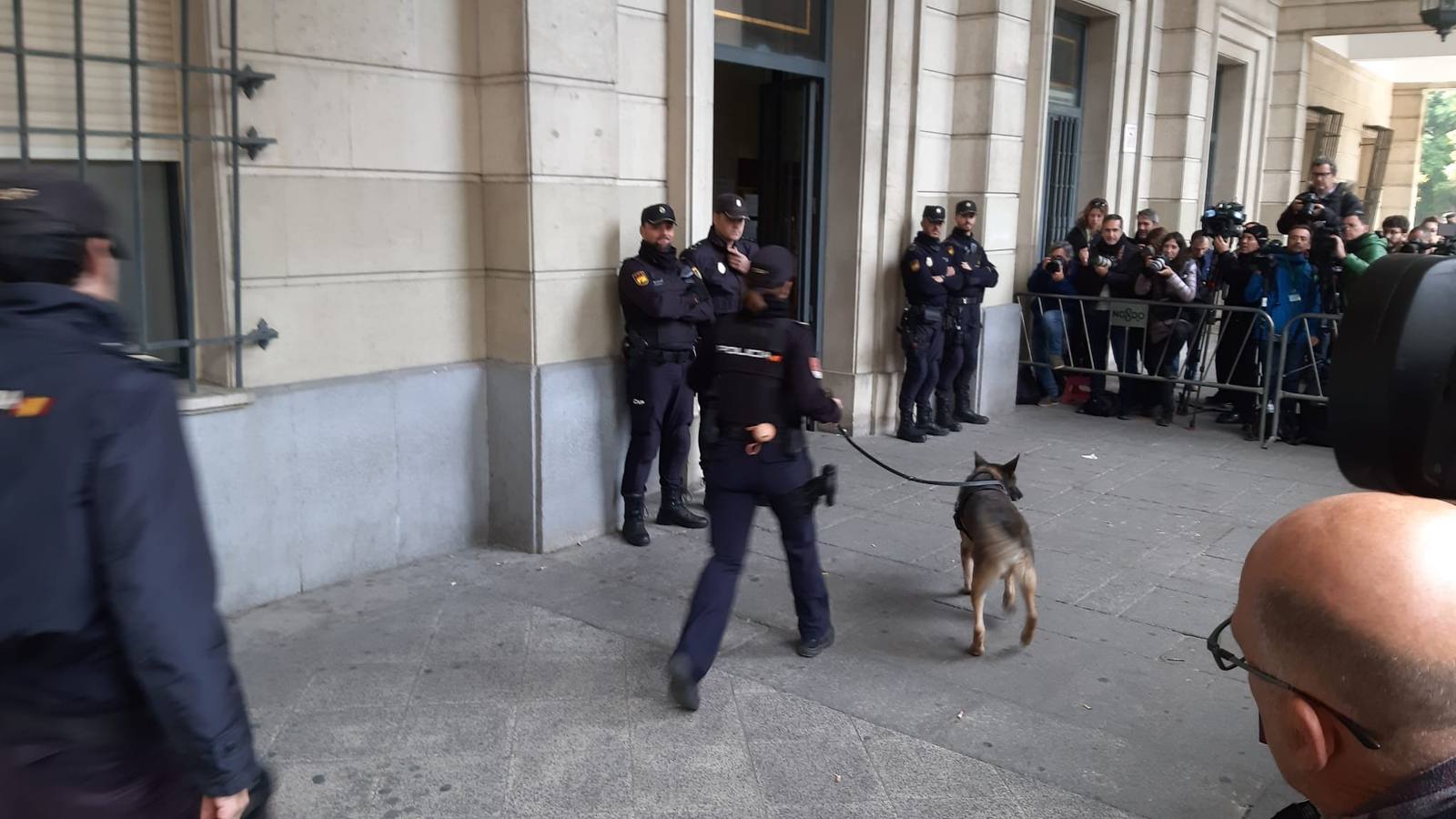 Un perro policía entra para detectar explosivos