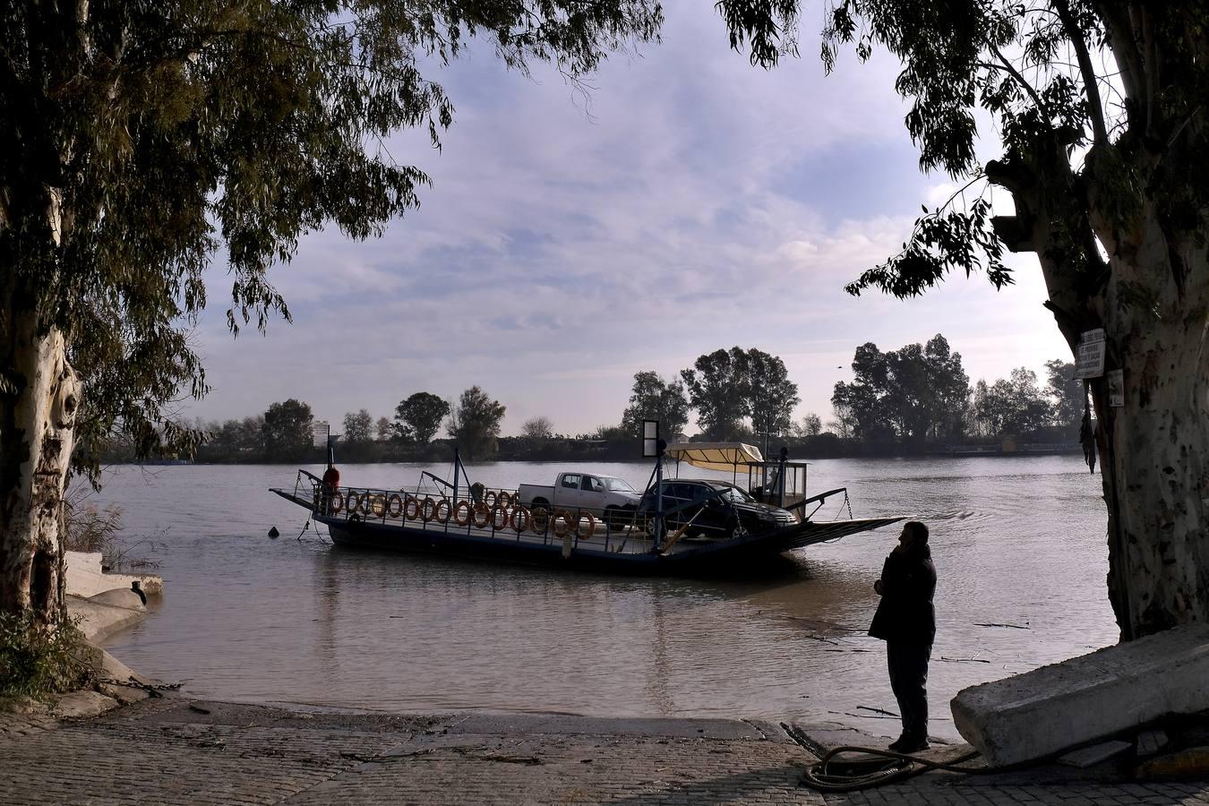 Cruzando el Guadalquivir en la barcaza de Coria