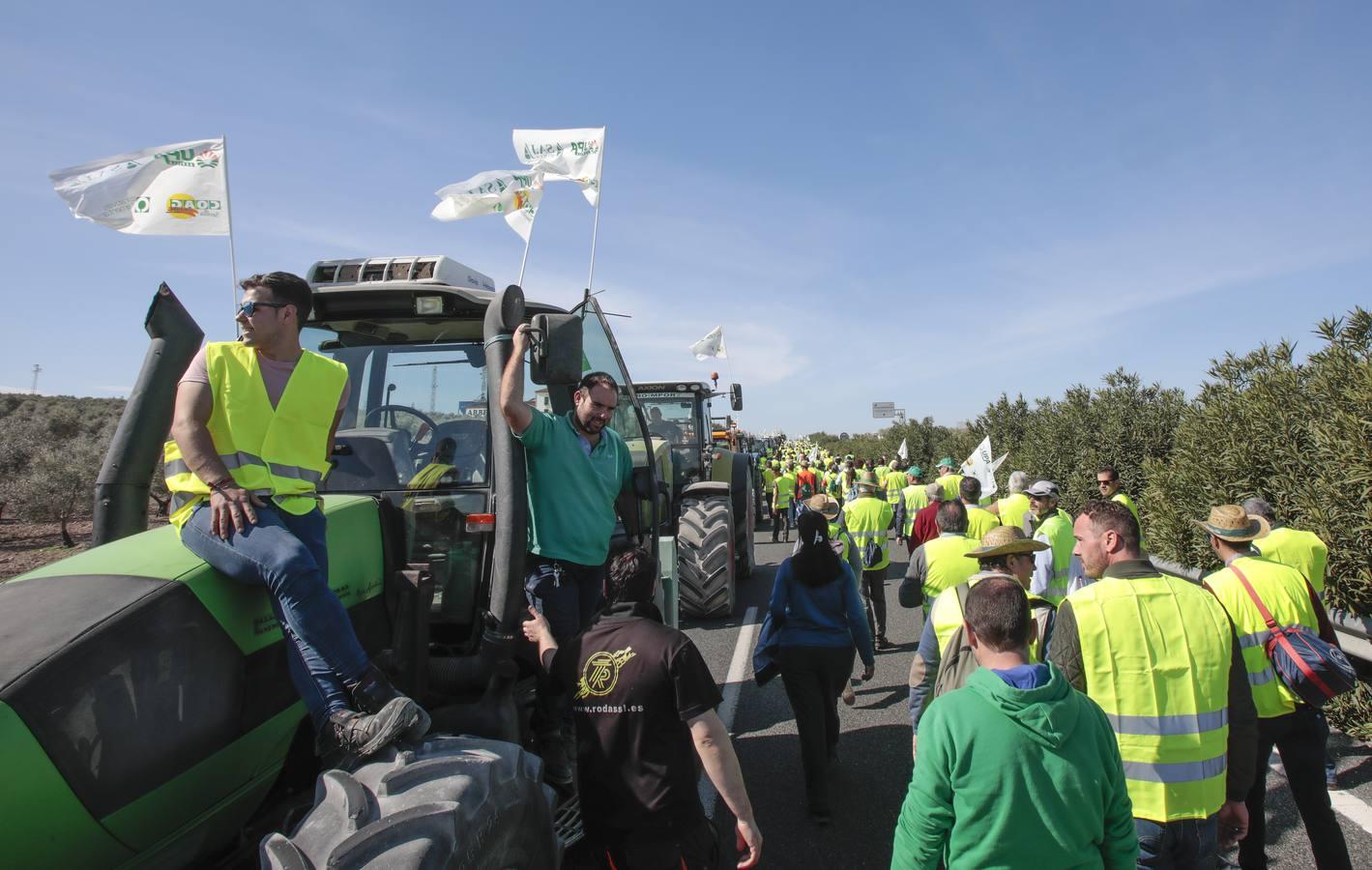 Las imágenes del corte de la autovía A-92 por las tractoradas en Sevilla