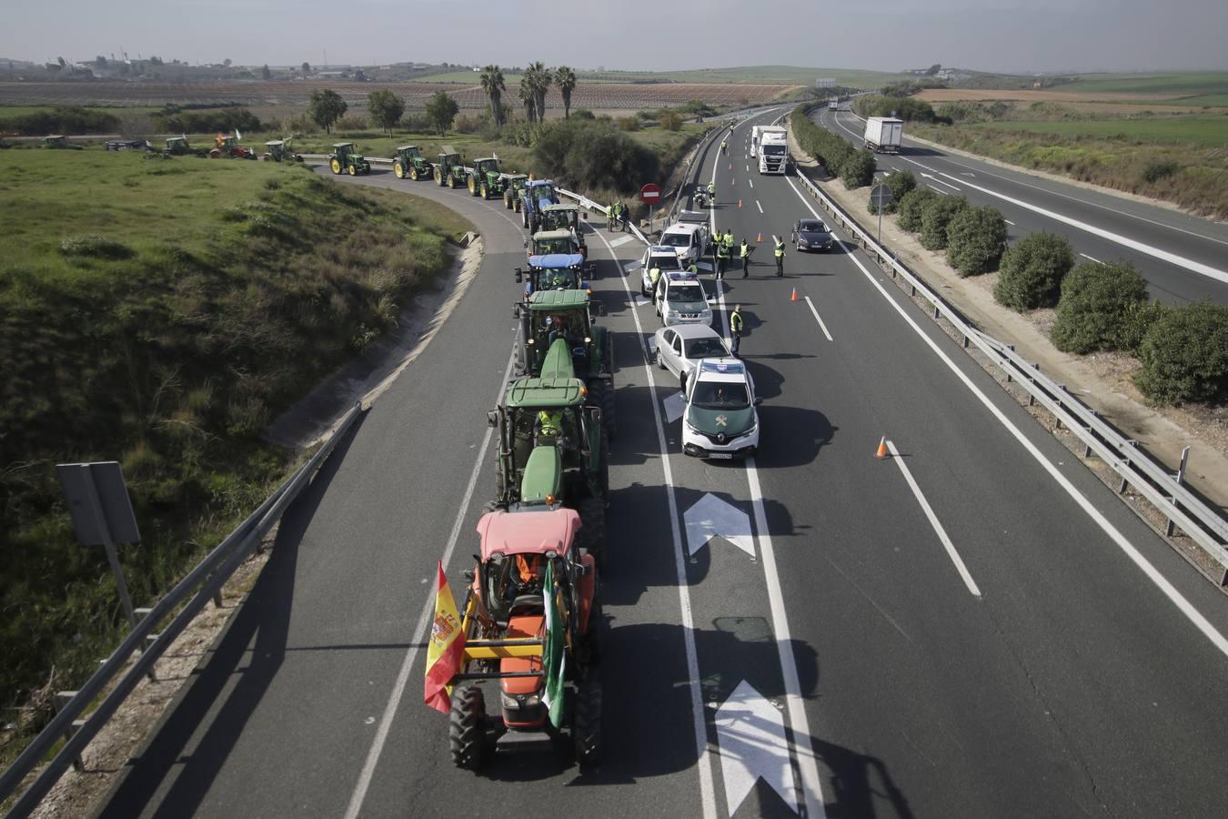 En imágenes, la tractorada de agricultores en la autovía A-4