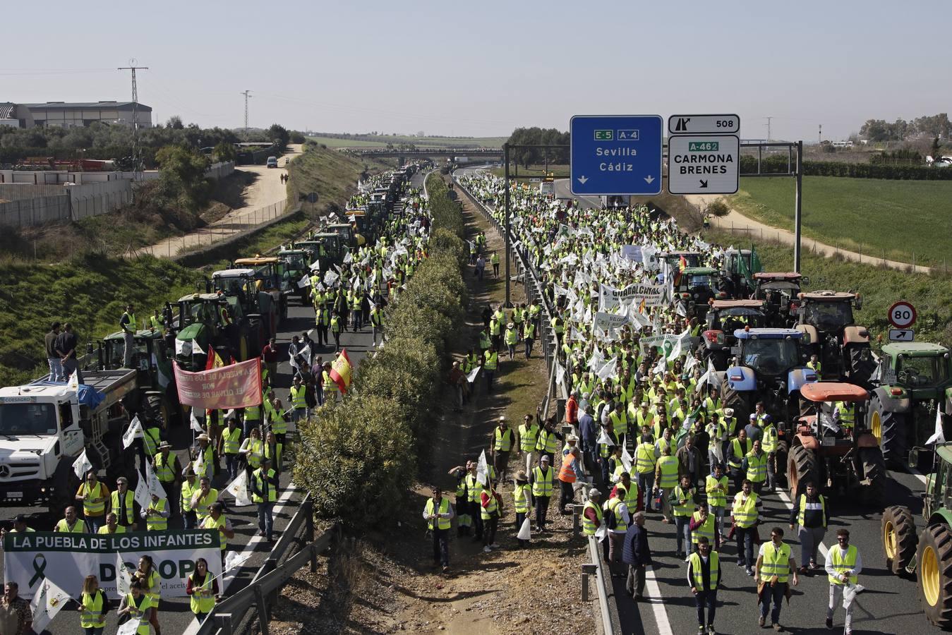 En imágenes, la tractorada de agricultores en la autovía A-4