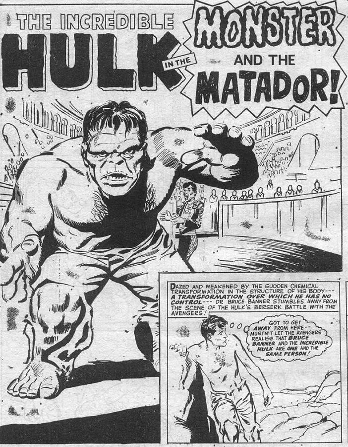 SMASH! 38 (edición británica, episodio no publicado en EE.UU.) Hulk pasa de Gibraltar a España para enfrentarse a "miuras"