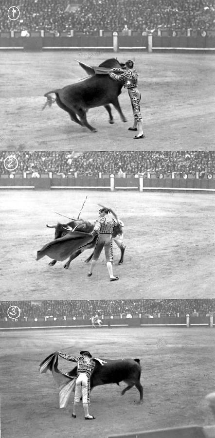 Joselito «El Gallo» con la muleta, Belmonte con la muleta y Saleri II con la capa en Madrid