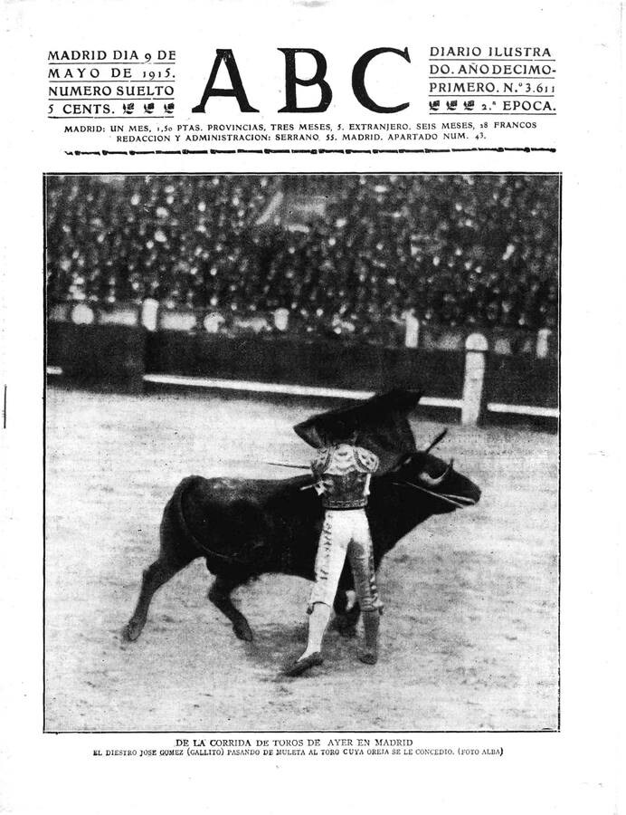 Joselito «El Gallo» en la Portada de ABC del 9 de mayo de 1915