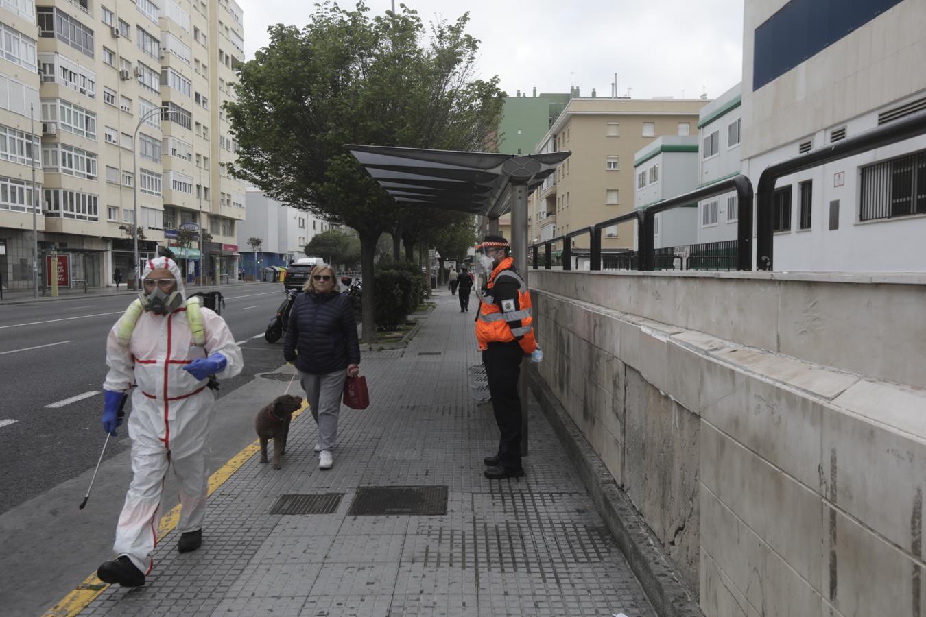 FOTOS: Reparto de mascarillas entre los usuarios del transporte público de Cádiz