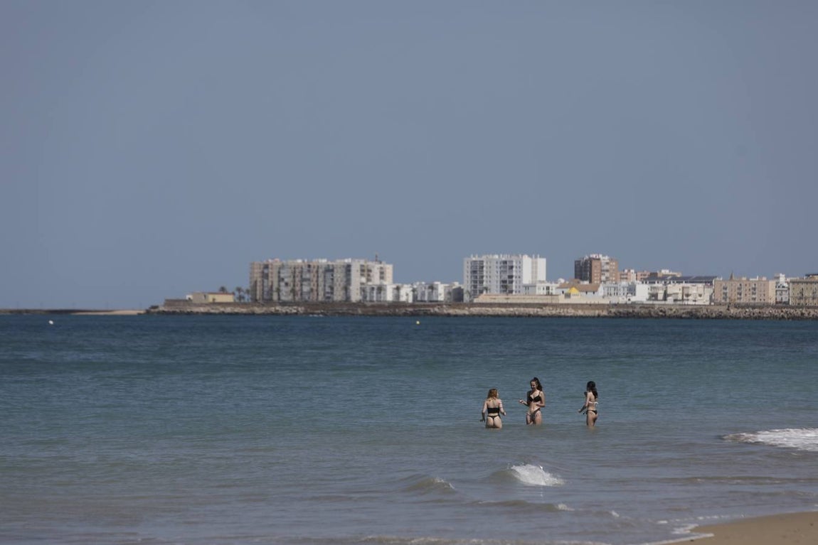 Primer baño entre máquinas en las playas de Cádiz capital
