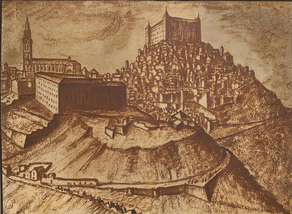 Vista de Toledo desde el Valle incluida en el libro “L’Espagne grandiose et fantastique” editado en 1932 (Colección de grabados del Archivo Municipal de Toledo). 