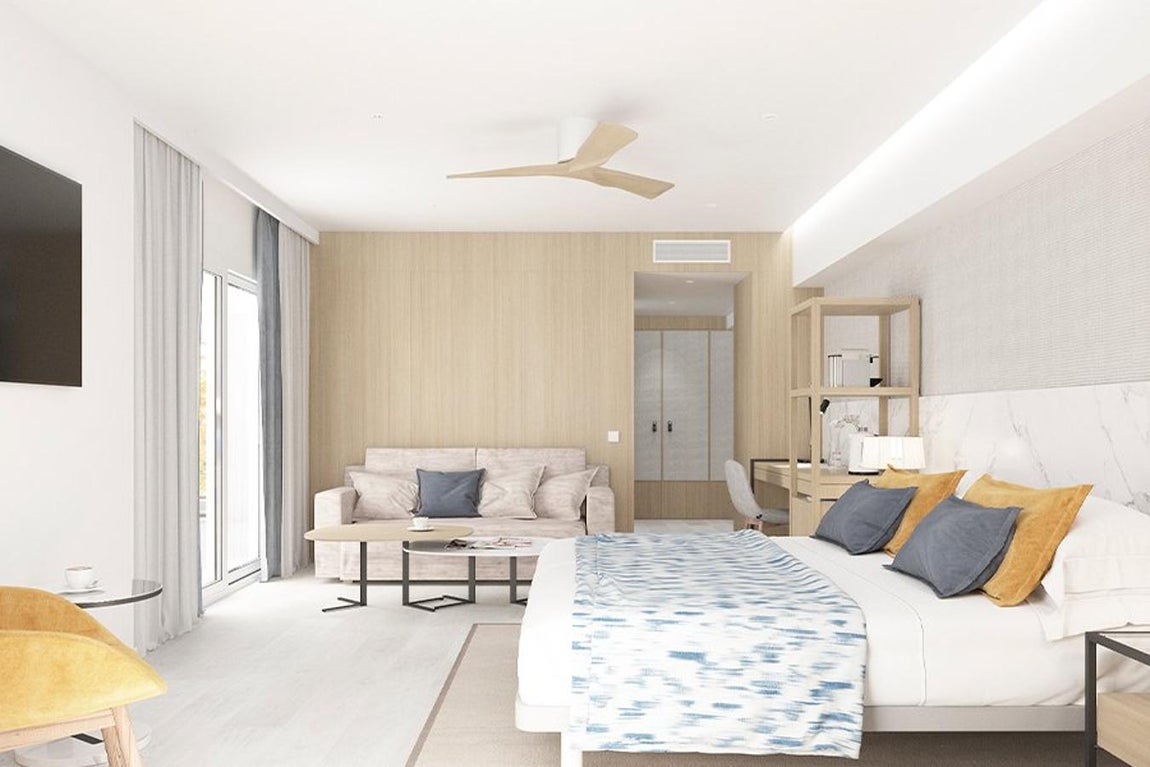 Estética vintage de aires vanguardistas. Los dormitorios tienen un tamaño medio y cuentan con terraza propia y vistas al mar. El mobiliario de aires setenteros combina la estética vintage con tintes vanguardistas logrando un resultado de lo más elegante y funcional.