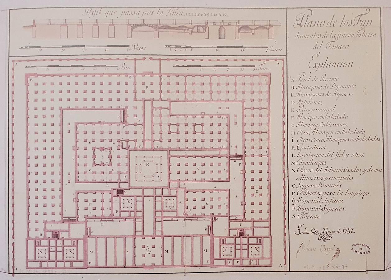 Plano de la Fábrica de Tabacos, actual sede del Rectorado. 