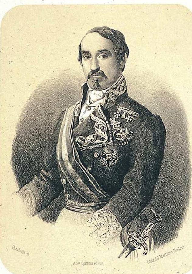 Retrato de Leopoldo O’Donnell Joris por Vicente Urrabieta. Litografía de J. J. Martínez (1854).. 