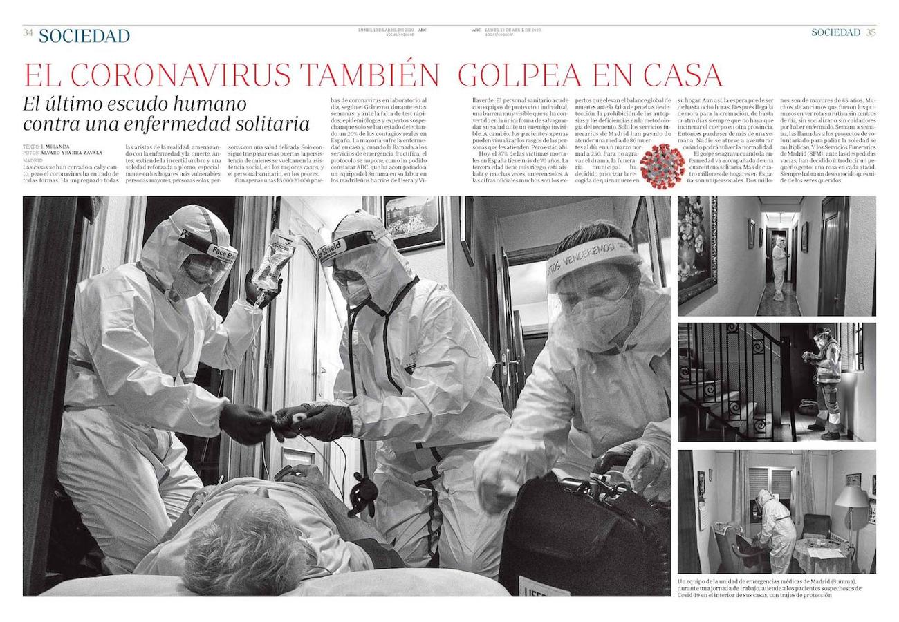 Esta página, junto con otras dos más, premio en el apartado «Coronavirus. Reportaje fotográfico», dentro de la categoría «Páginas de información». 
