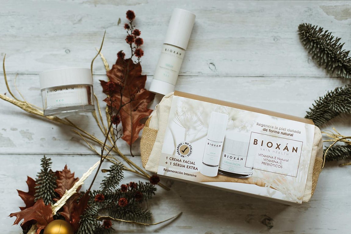 Para sorprender. Bioxan propone esta Navidad un neceser y dos de sus productos más deseados: su crema regeneradora y su nuevo serum extra, un dúo infalible para mimar la piel con ingredientes activos de calidad farmacéutica como vitamina E, prebióticos y ácido hialurónico natural extraído del trigo y la remolacha.