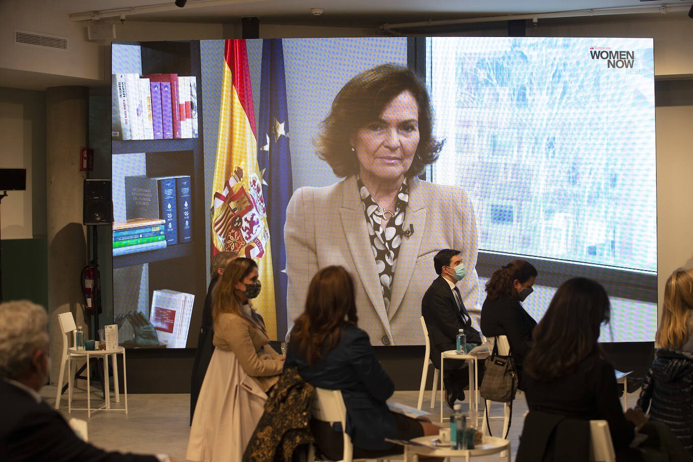 La vicepresidenta del Gobierno Carmen Calvo, en su intervención del Santander WomenNOW Reset. 