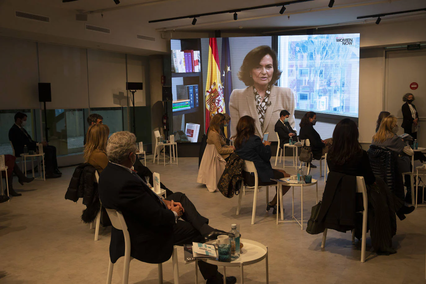 La vicepresidenta del Gobierno Carmen Calvo, en su intervención del Santander WomenNOW Reset. 