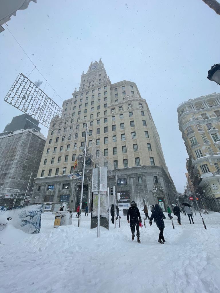 Imagen de la Plaza de España tras el paso de Filomena. 