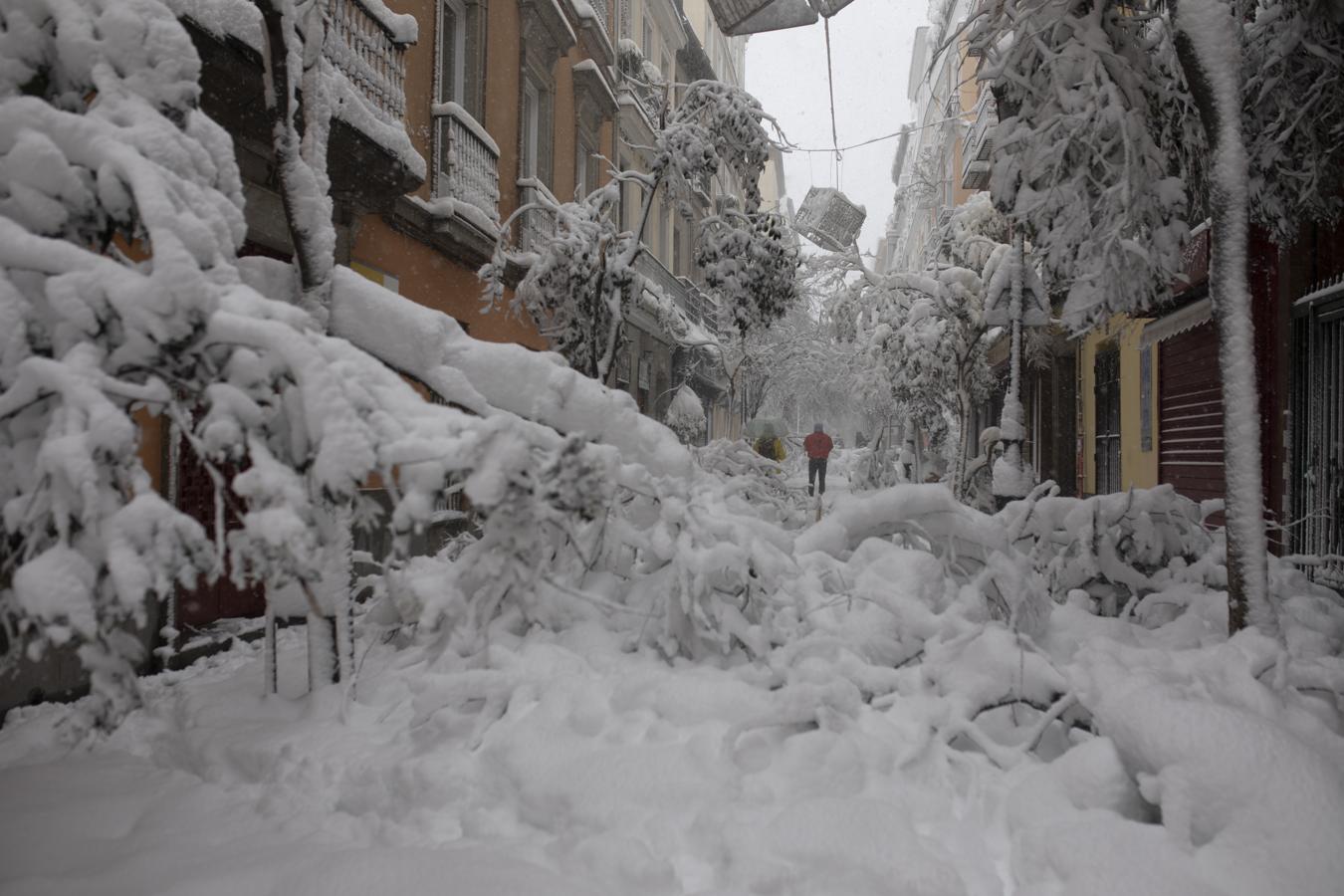 La calle de las Huertas, impracticable por la nieve el pasado 9 de enero. 