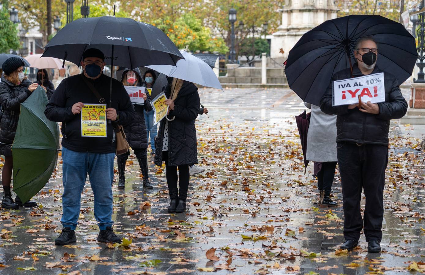 Profesionales de peluquería protestan en la Plaza Nueva de Sevilla