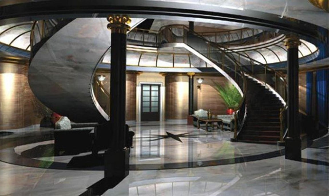 Azzam, el megayate más largo del mundo. El diseño del interior ha corrido a cargo del prestigioso creador francés Christophe Leoni, quien a demanda del propietario ha creado salones fácilmente desmontables para que se pueda cambiar la decoración sin tener que recurrir a complejas obras.