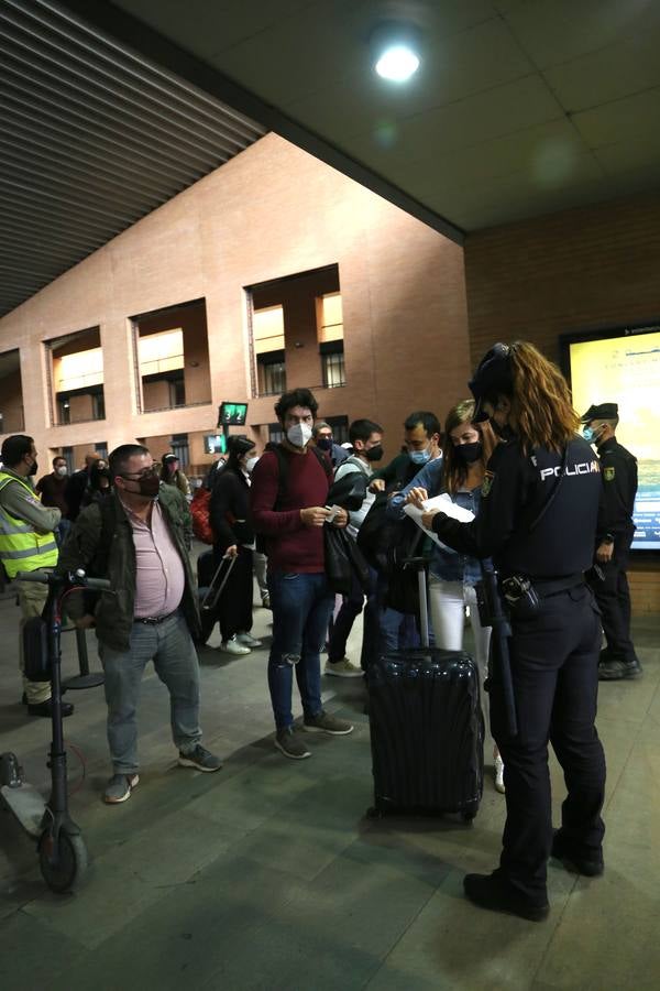 Agentes de la Policía Nacional realizan un control a los viajeros de tren en Santa Justa