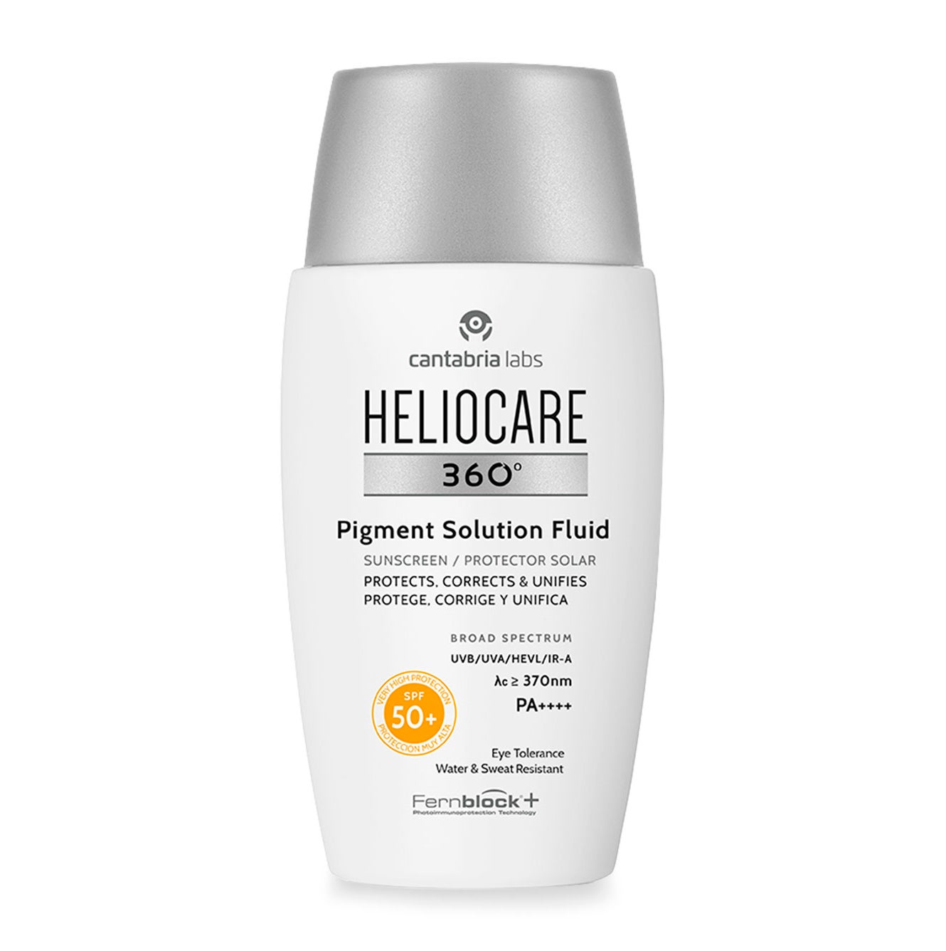 Heliocare 360º Pigment Solution Fluid. Fluido fotoprotector ultraligero que ofrece una protección muy alta de amplio espectro que protege frente a las cuatro radiaciones UVB-UVA-VL-IRA, incluso frente a luz azul emitida por dispositivos digitales. Sus sistemas antipolución y despigmentante ayudan a prevenir y corregir las manchas. Ideal para todas las pieles. (24,75 €).