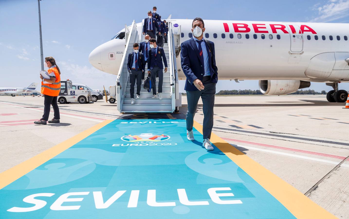 La selección española a su llegada en el aeropuerto de San Pablo