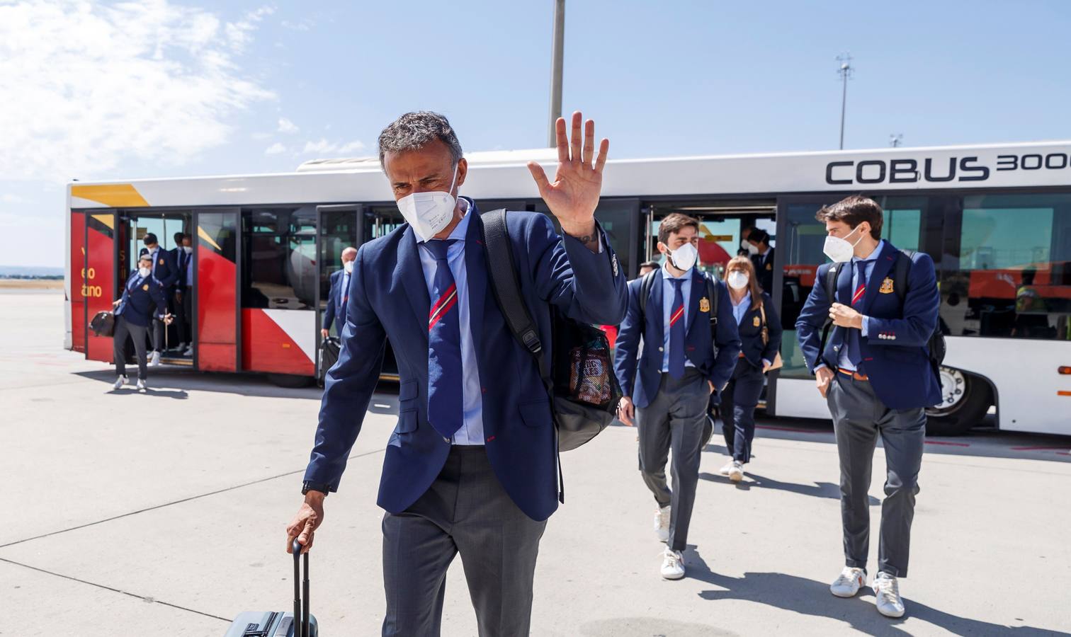 La selección española a su llegada en el aeropuerto de San Pablo