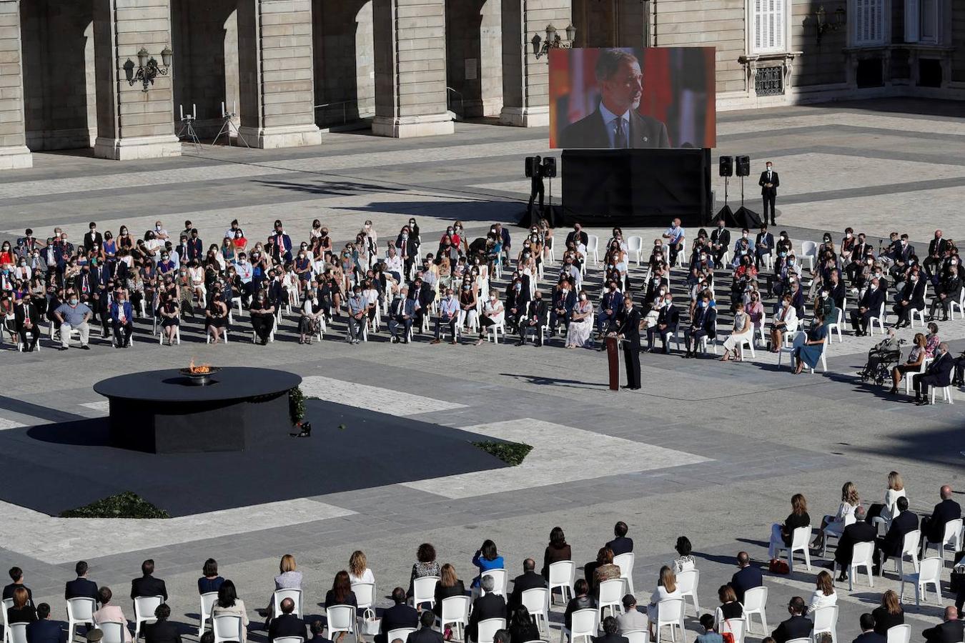 El Rey Felipe VI durante su discurso en el acto de homenaje de estado a las víctimas del coronavirus. 