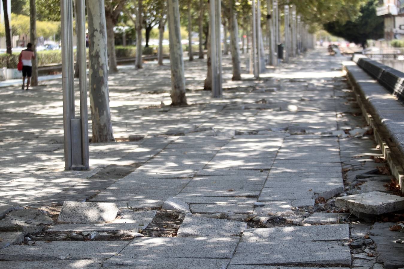 El paradigma de la falta de mantenimiento es Torneo,  donde este martes han comenzado las obras para su transformación en bulevar verde. La muralla de la Macarena o las columnas de la calle Mármoles son otros ejemplos