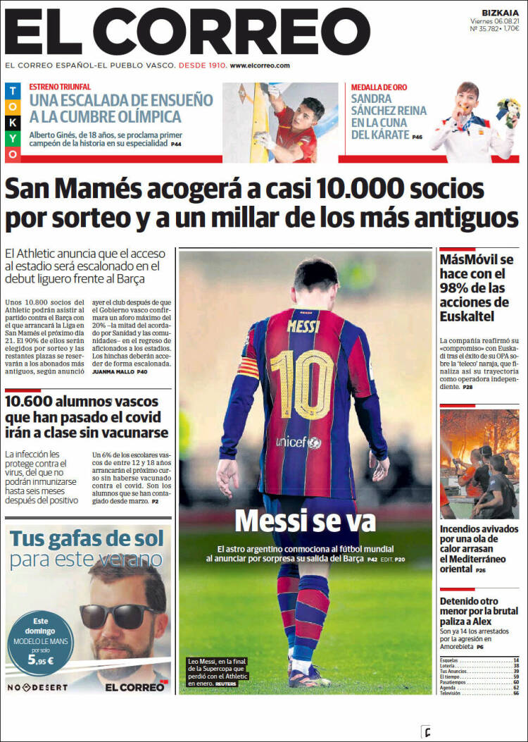 La reacción de la prensa mundial al adiós de Messi al Barça