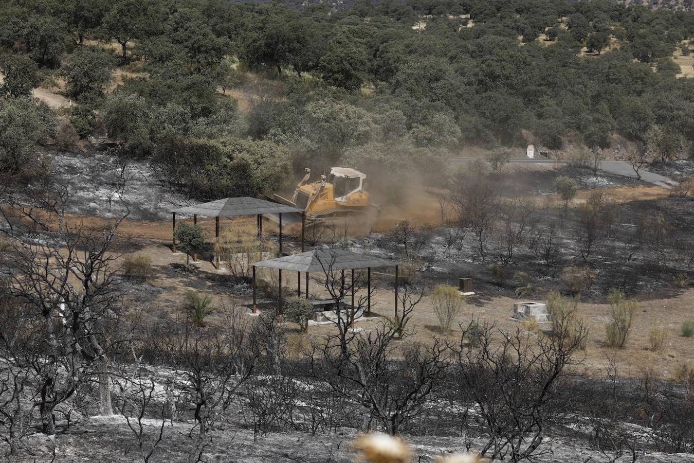 La extinción del incendio forestal de Villaharta, en imágenes