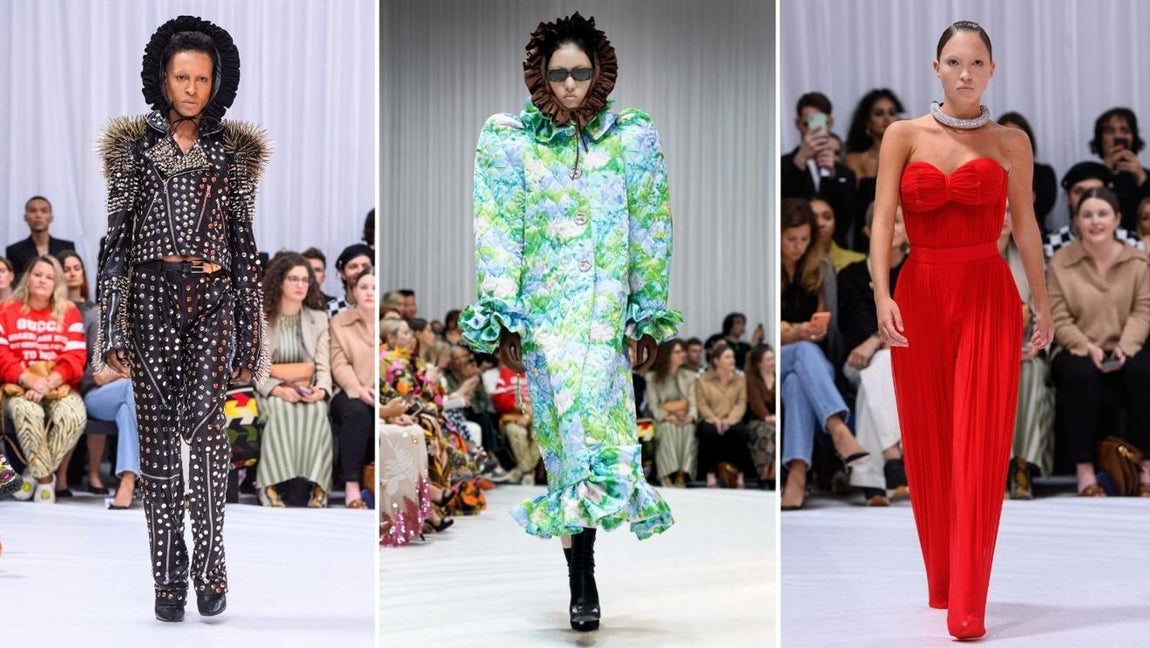 Richard Quinn - LFW primavera-verano 2022. El creador cerró la Semana de la Moda con una colección en donde han predominado los plisados y drapeados estratégicos en prendas de reminiscencias ochenteras. Una propuesta dividida en dos partes en donde se muestra, por un lado, una colección muy femenina y romántica mientras que por otro destacan las opciones más roqueras con tachuelas y cuero.