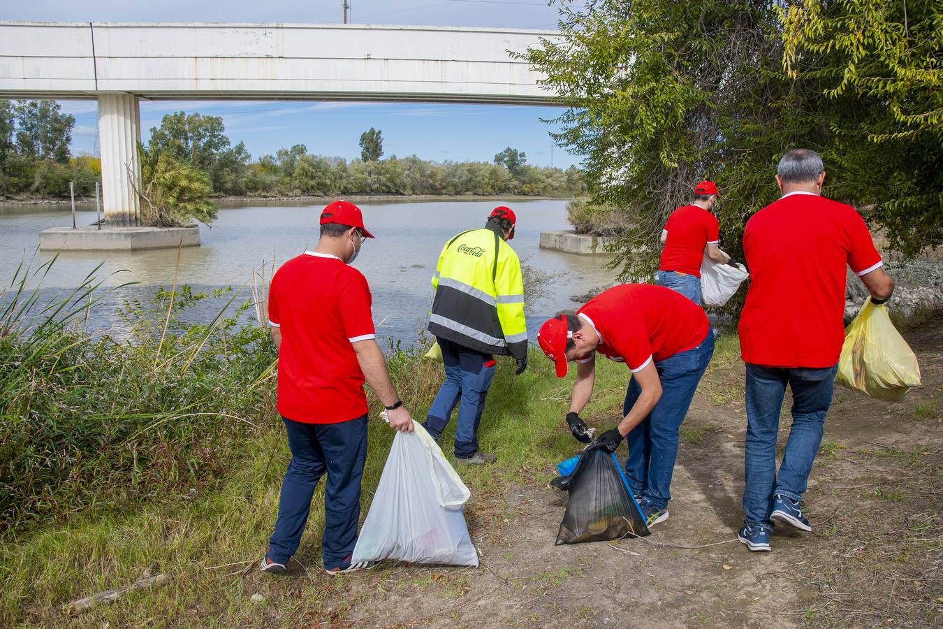 Recogida de residuos en la ribera del Guadalquivir de Sevilla, en imágenes