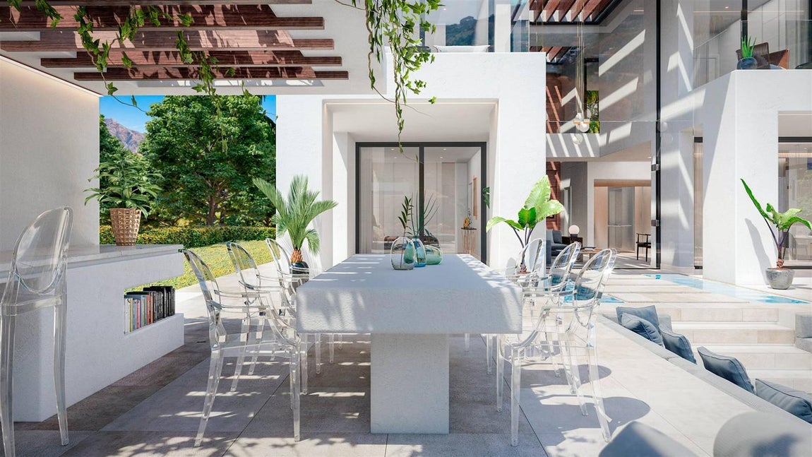 La mansión de Cristiano Ronaldo en Marbella. En el jardín no faltará una piscina infinita y una zona para realizar todo tipo de celebraciones con un porche, barbacoa, cenador y lounge bar.