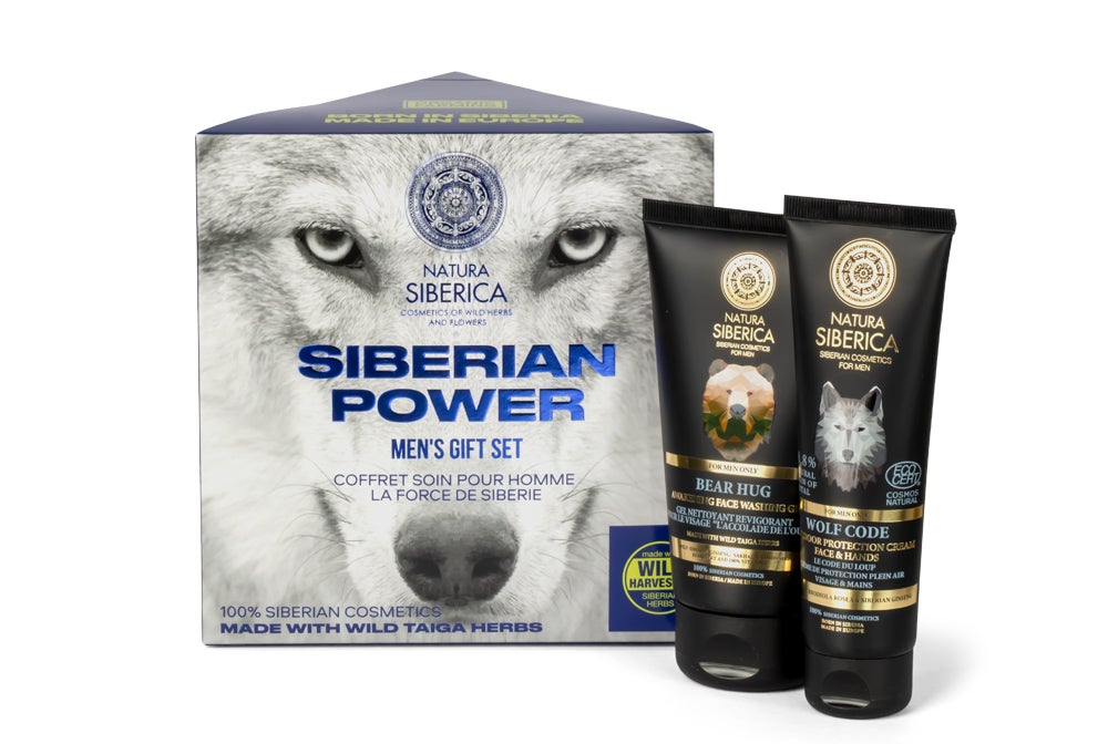 Set de regalo para hombre Poder Siberiano de Natura Siberica. El set perfecto para el hombre que quiere iniciarse en las rutinas de cuidado facial o realizarlas de forma sencilla y rápida. Está compuesto por el Gel limpiador facial Abrazo de oso y la Crema protectora para rostro y manos La astucia del lobo de la gama For Men Only de Natura Siberica. Limpieza e hidratación, dos pasos imprescindibles para cuidar la piel. 17,50 €.