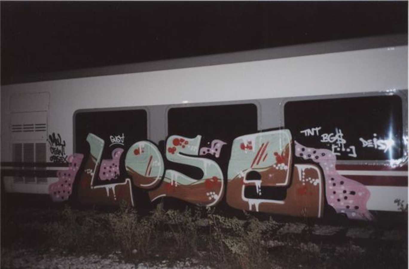 Conocido por el sobrenombre de 'Lose', aunque de nombre David S.E., el graffitero especializado solo en el pintado de trenes era uno de los líderes internacionales de esta práctica polémica y fue fundador de grupos de grafiteros famosos como TNT y BGS en nuestro país.. 