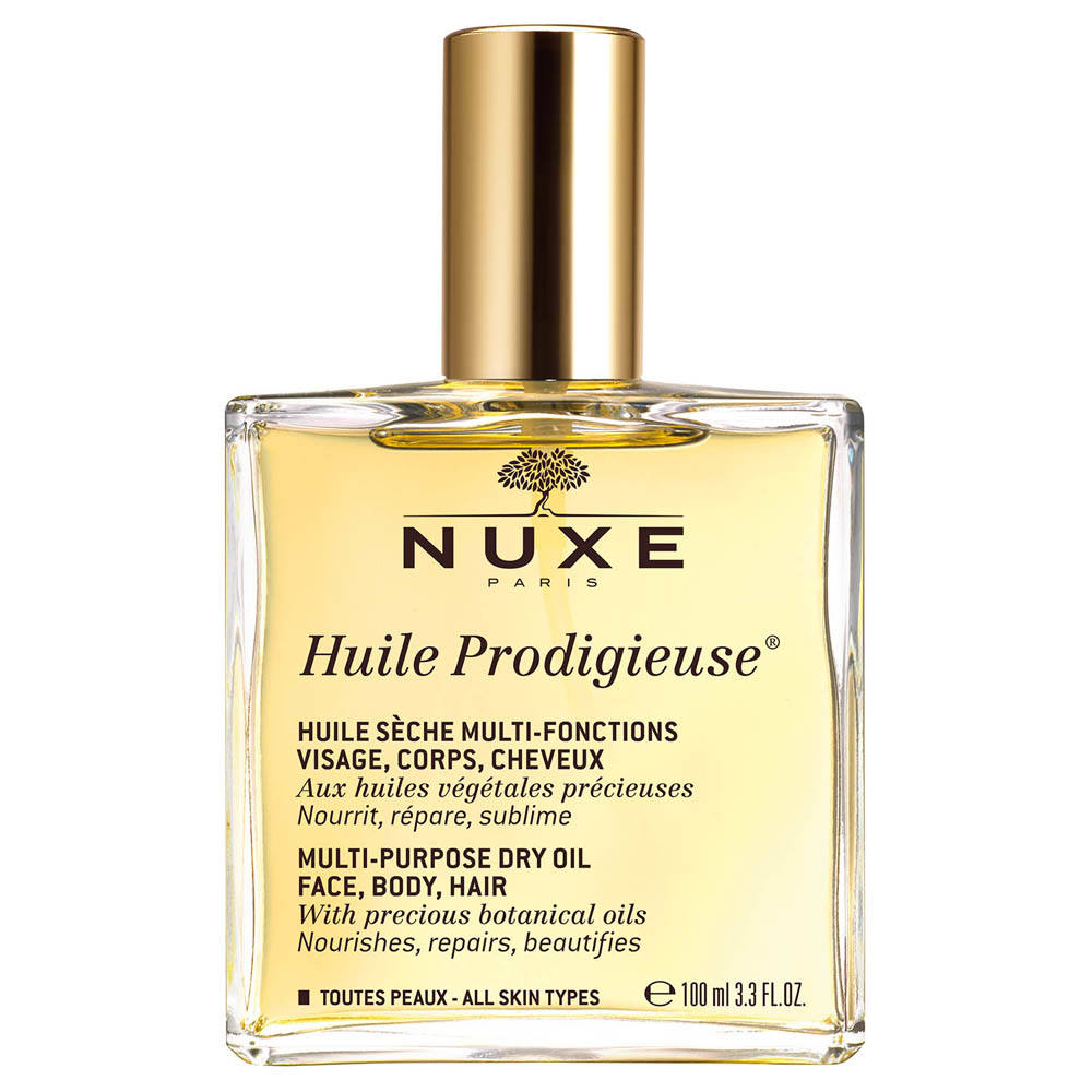 Huile Prodigieuse de Nuxe (29,90 €). En 1991 nace el aceite multiusos más popular. Huile Prodigieuse, dotado con una textura de aceite seco y una fragancia mítica, se convertirá en poco tiempo en el favorito de millones de mujeres. Con los años se han formulado nuevas versiones (floral, nerolí, or…), pero todos tienen en común una fórmula natural en un 98%. Una mezcla de aceites vegetales que hidratan la piel del rostro y del cuerpo, así como el cabello, ofreciendo una experiencia sensorial única.