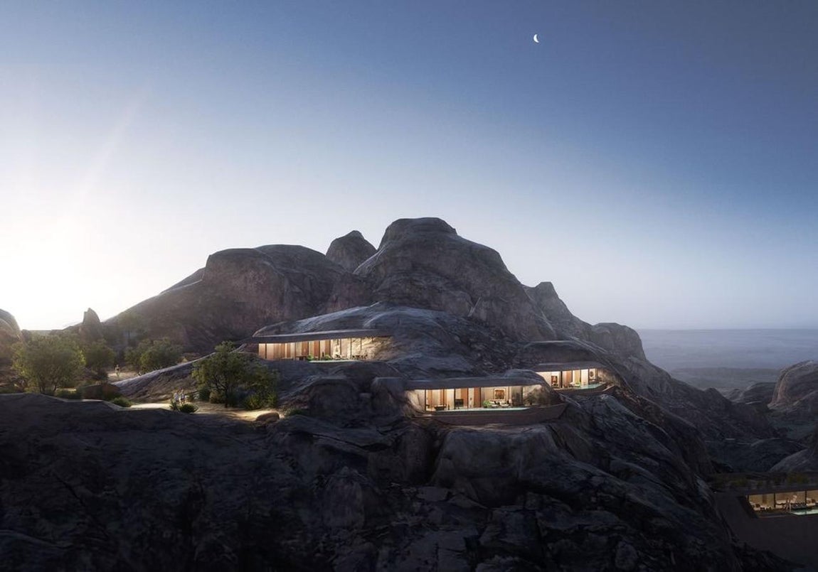 Desert Rock, así es el Resort de lujo excavado en las rocas. El proyecto tendrá lugar en las montañas del desierto en Arabia Saudí, un paraje idílico que respetarán al máximo mediante el uso de materiales reciclados y abogando por la sostenibilidad en todo el proceso de producción. Además tanto los acabados como las formas y la gama cromática permitirán que se mimetice con el entorno para que el paisaje se vea alterado lo menos posible.