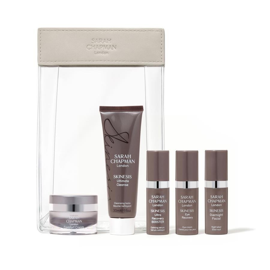 Sarah Chapman - Regalos para acertar en el Día del Padre. Kit de belleza masculino, de Sarah Chapman. Pensado para hacer frente a los desafíos diarios a los que se ve comprometida la piel. Compuesto por el limpiador Ultimate Cleanse, el contorno de ojos Eye Recovery, la cremas nutritiva Comfort D- Eye Stress y el sérum nocturno Overnight Facial. Precio: 85€.