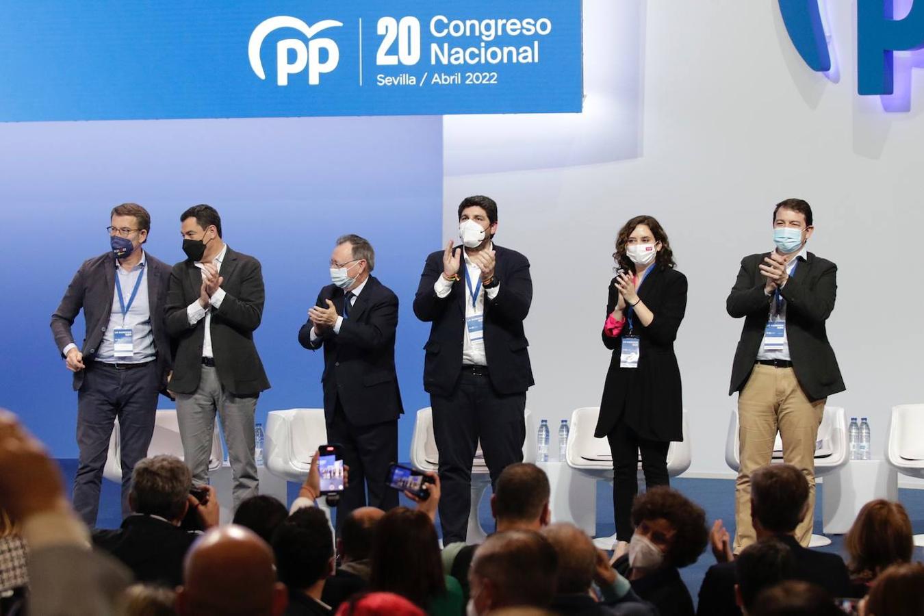 Los presidentes autonómicos del PP: Feijóo, Moreno Bonilla, Vivas, López Miras, Díaz Ayuso y Mañueco. 