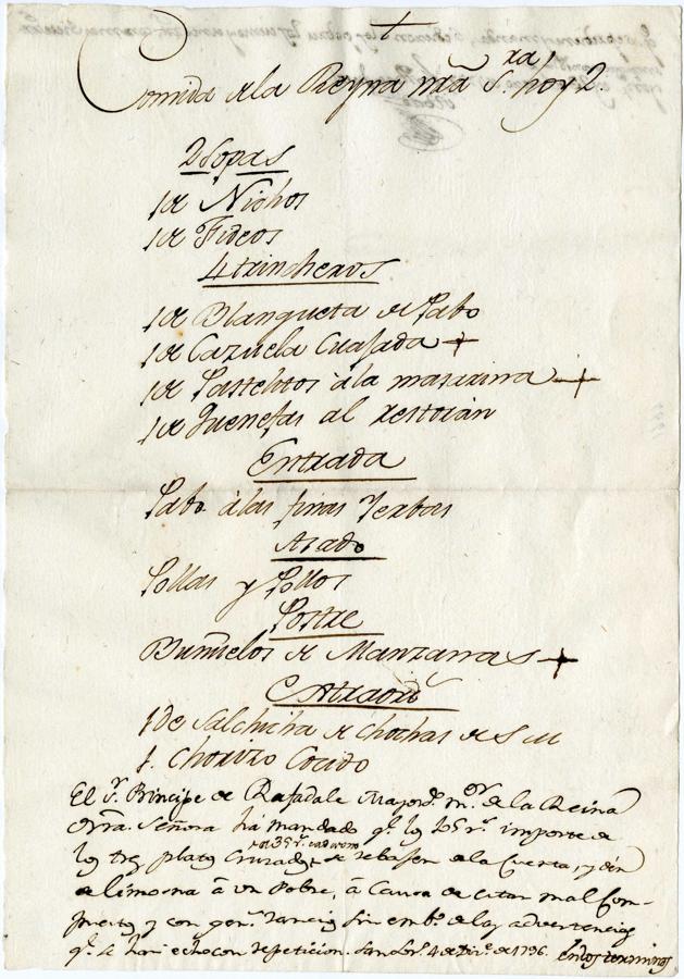 Menú de 1797. 