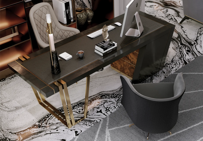 Villa de lujo en San Petersburgo. La vivienda dispone, también, de una oficina en la que se han usado colores neutros y líneas más estrictas en su decoración de estilo moderno. La variedad de materiales y acabados respira lujo y profesionalidad.